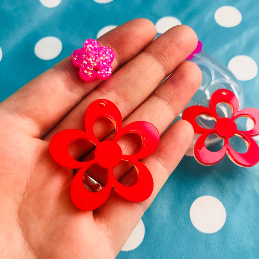 Clear silicone molds for resin 35mm Flat Flower Silicone Dangle Earring Mold with Holes Statement EM301