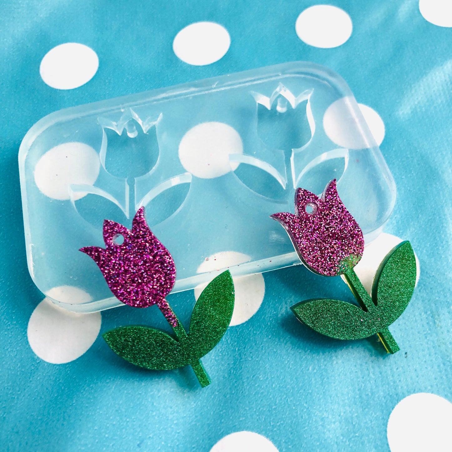 40mm Tulip Flower Silicone Dangle Earring Mold - Resin Mould EM384 ccc T