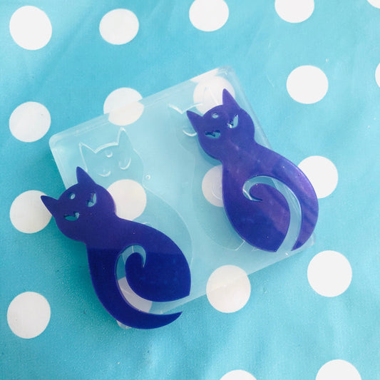 60mm Silicone Cat Dangle Earring Mold - Earrings Pet Resin Crafter Mould EM446