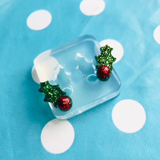 15mm Christmas Holly Stud Earring Mold - Silicone Mold Craft Resin Earrings EM504