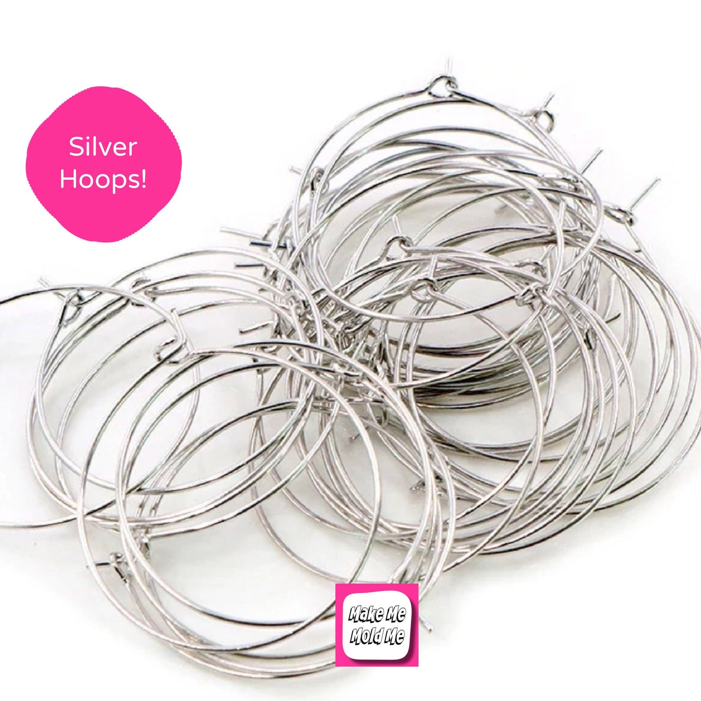 10 x 35mm Silver Plated Hoop Earring Findings