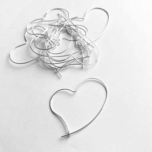 10 x 40mm Silver Plated Heart Hoop Earring Wire Findings MM110 T