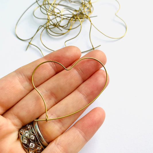 10 x 40mm Antique Brass Effect Plated Heart Hoop Earring Wire Findings MM111 T