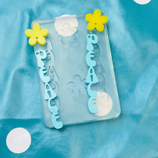 Clear Silicone Molds for Resin 85mm Peace Word Flower Earrings EM806