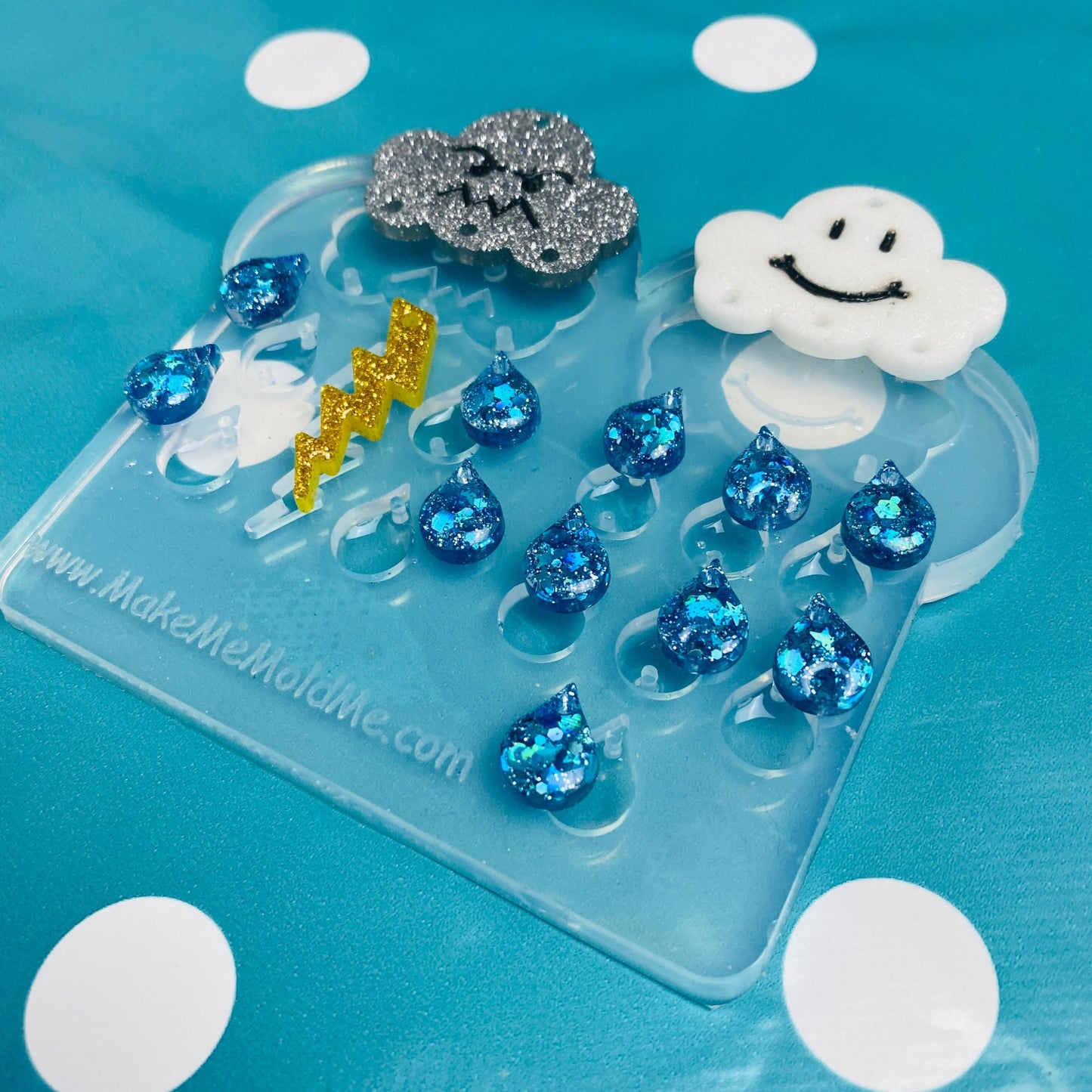 Clear silicone molds for resin Predomed XL Deluxe Rain Thunder Cloud Earrings Weather Raindrop