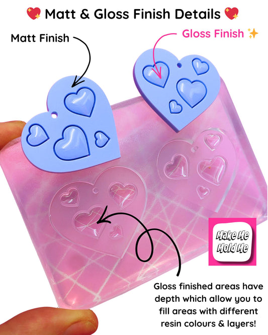 30mm Silicone Heart Dangle Mold - Earrings Resin Matt Gloss