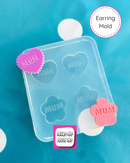 'MUM' Heart + Flower Stud Earring Mold