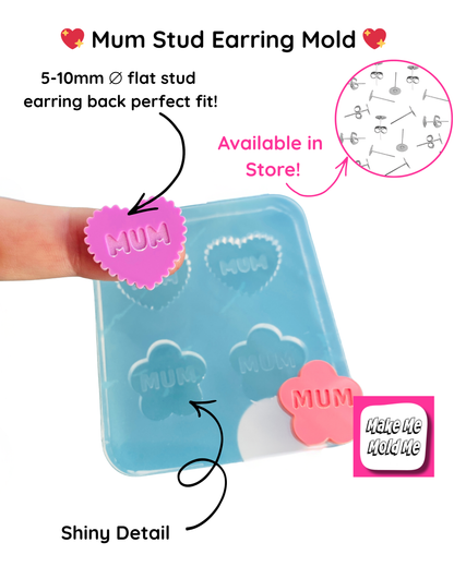 'MUM' Heart + Flower Stud Earring Mold
