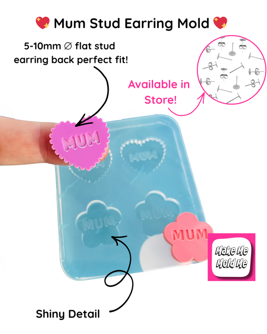 'MUM' Heart + Flower Stud Earring Mold