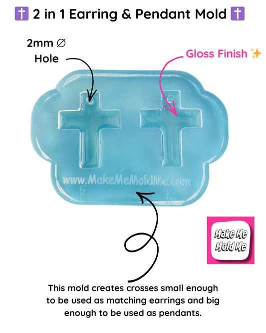 30mm 2 in 1 Earring and Pendant Cross Domed Mold