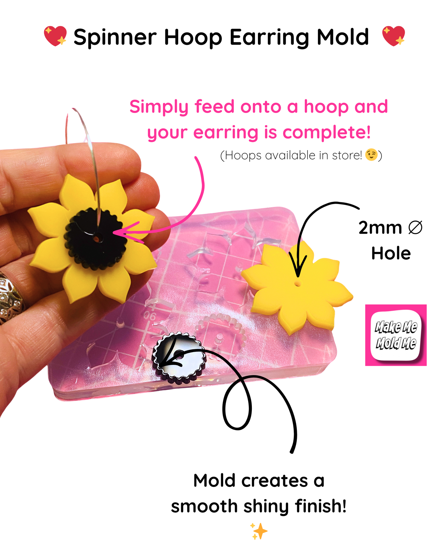 35 mm Silicone Sunflower Spinner Earring Mold