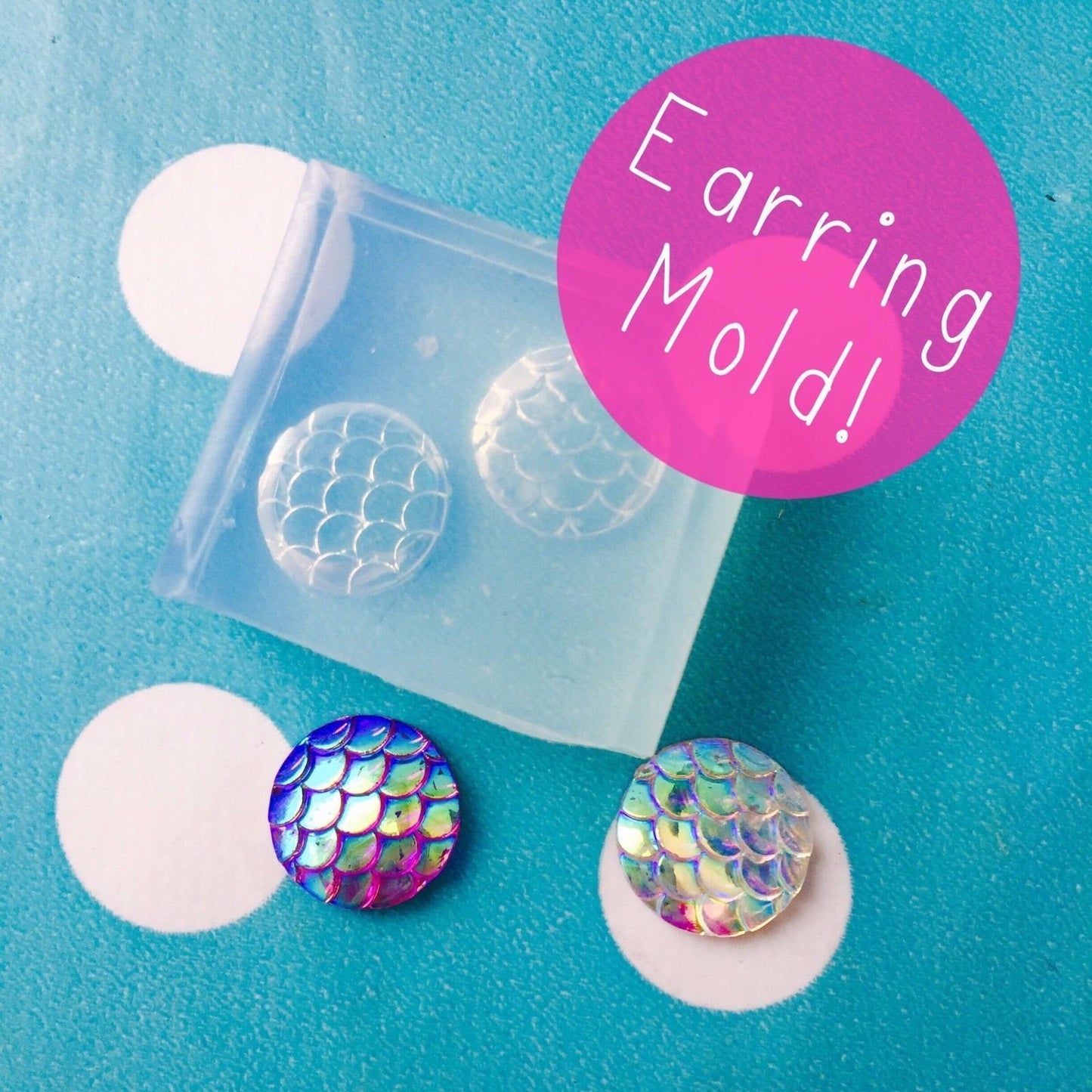 12mm Mermaid Scale Cabochons Resin Silicone Stud Earrings Mould EM237
