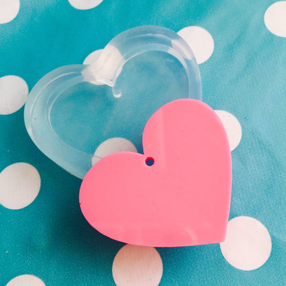 40mm Flat Heart Silicone Mold with Hole PM14