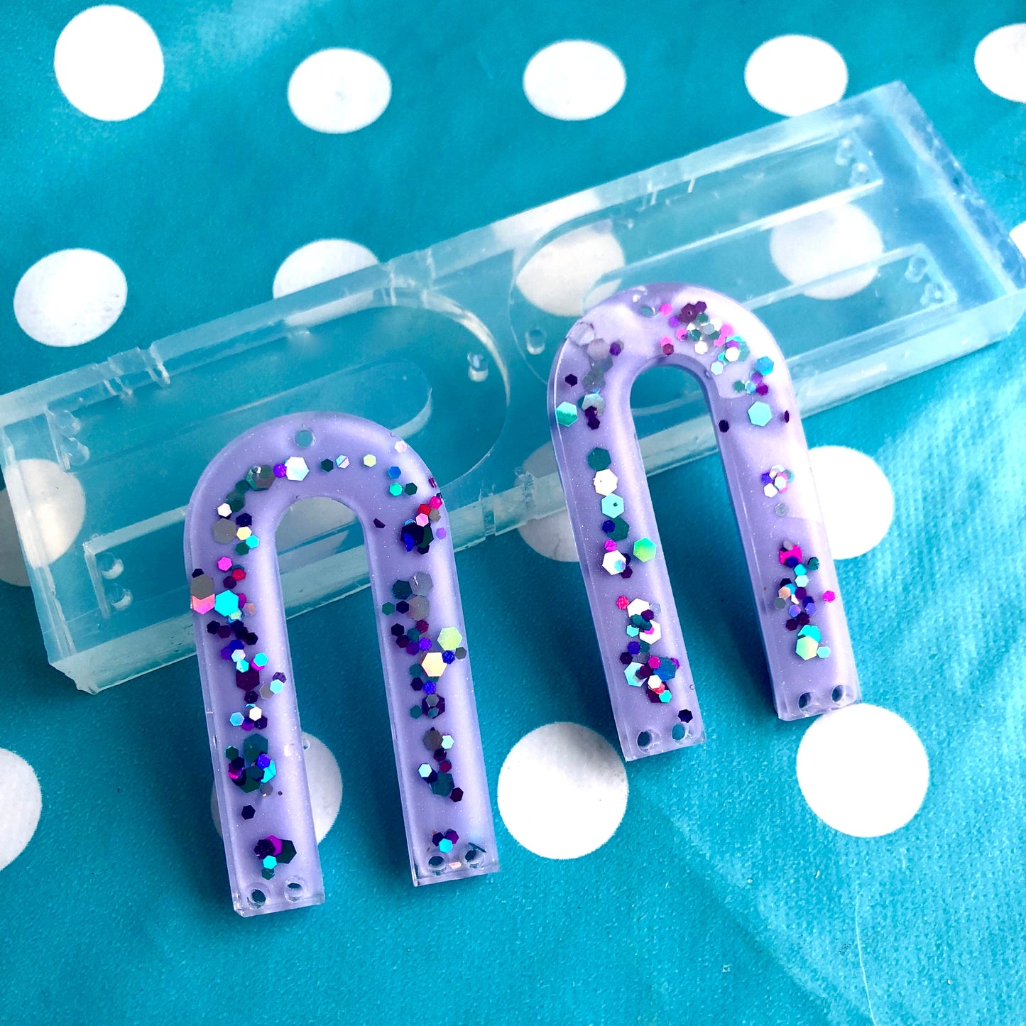 55mm Flat  Curved Arc Silicone Mold - Charm Earring Dangle with Holes Statement