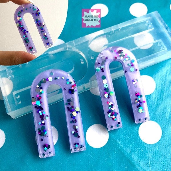 55mm Flat  Curved Arc Silicone Mold - Charm Earring Dangle with Holes Statement