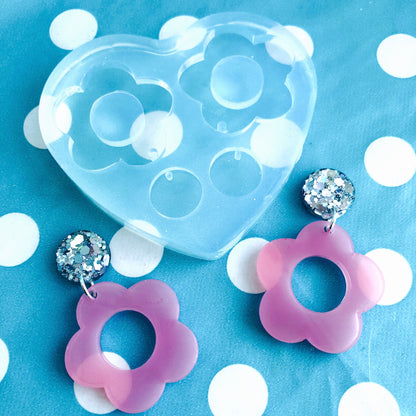 Clear silicone molds for resin  35mm XL Flat Flower Silicone Dangle Earring Mold  EM19