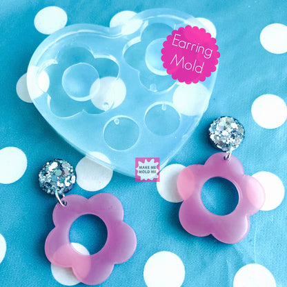 Clear silicone molds for resin  35mm XL Flat Flower Silicone Dangle Earring Mold  EM19