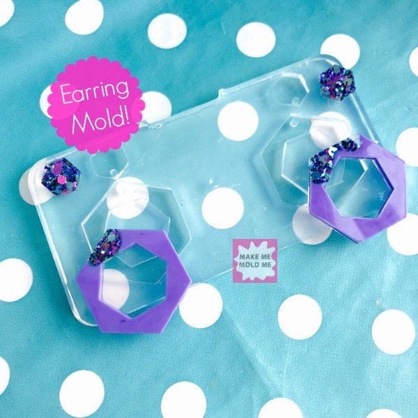 Clear silicone molds for resin  35mm XL Cut Out Hexagon Earring Mold - Silicone Mold Craft Resin Earrings EM29