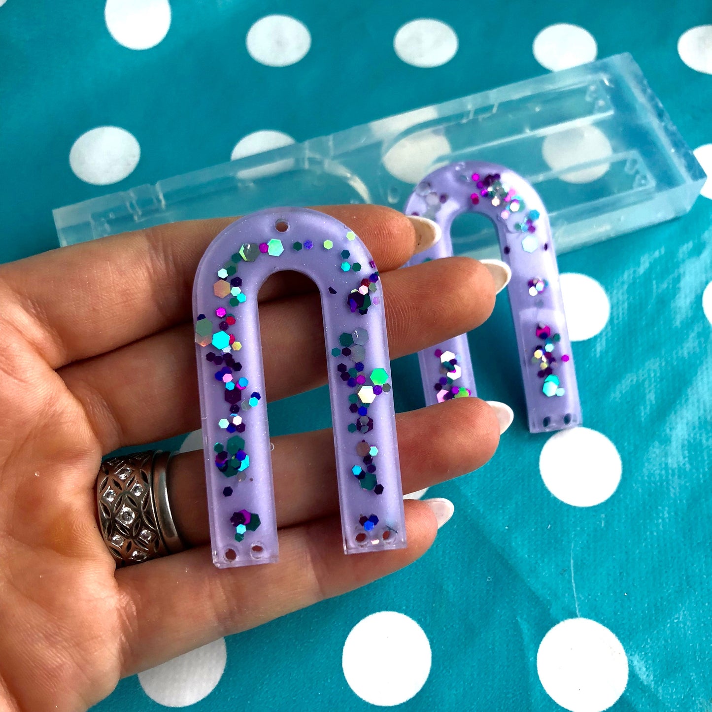 55mm Flat  Curved Arc Silicone Mold - Charm Earring Dangle with Holes Statement