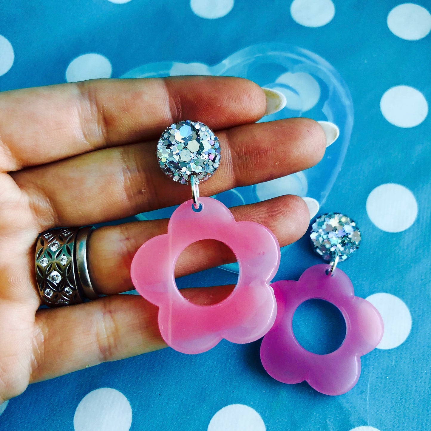 Clear silicone molds for resin  35mm XL Flat Flower Silicone Dangle Earring Mold  EM19