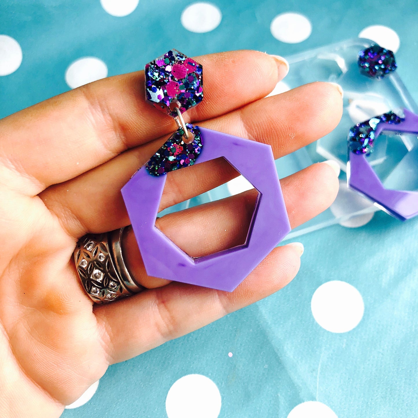 Clear silicone molds for resin  35mm XL Cut Out Hexagon Earring Mold - Silicone Mold Craft Resin Earrings EM29