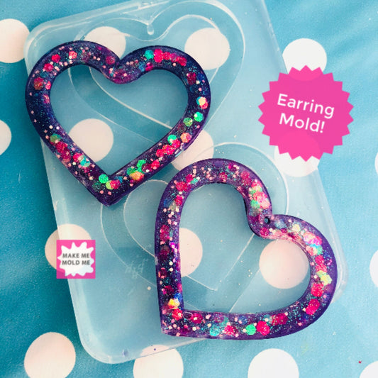 XL 50mm Silicone Heart Dangle  Mold  - Earrings Resin Crafter Mould EM292
