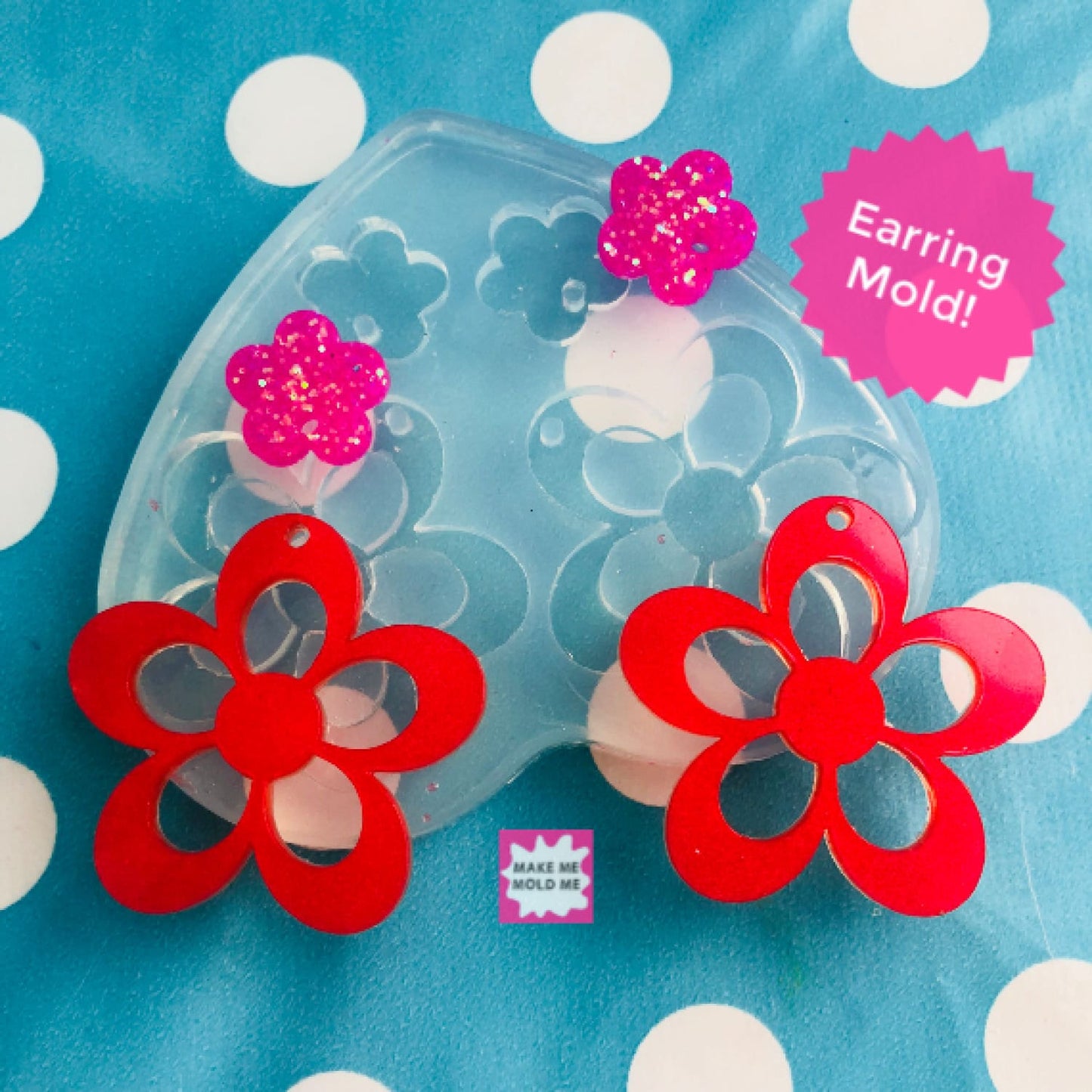 Clear silicone molds for resin  35mm Flat Flower Silicone Dangle Earring Mold  with Holes Statement EM301