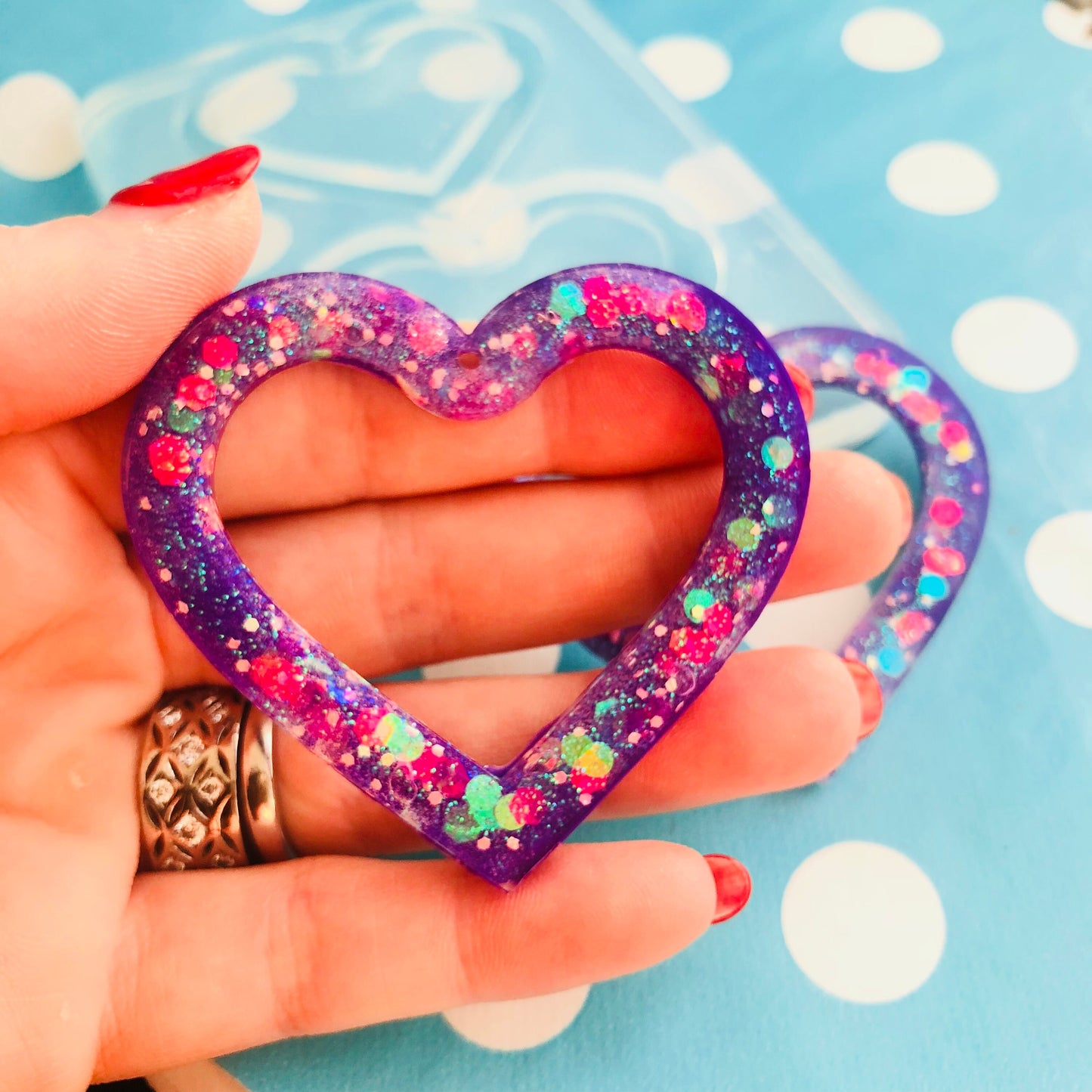 XL 50mm Silicone Heart Dangle  Mold  - Earrings Resin Crafter Mould EM292