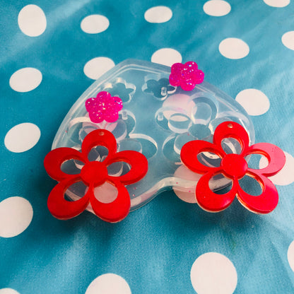 Clear silicone molds for resin  35mm Flat Flower Silicone Dangle Earring Mold  with Holes Statement EM301