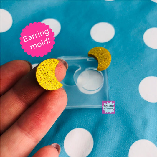 14mm Silicone Earring Moon Stud Mold  - Earrings Resin Crafter Mould