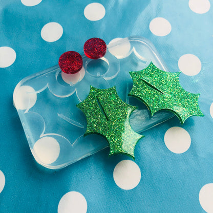 50mm Christmas Holly Earring Mold - Silicone Mold Craft Resin Earrings EM360