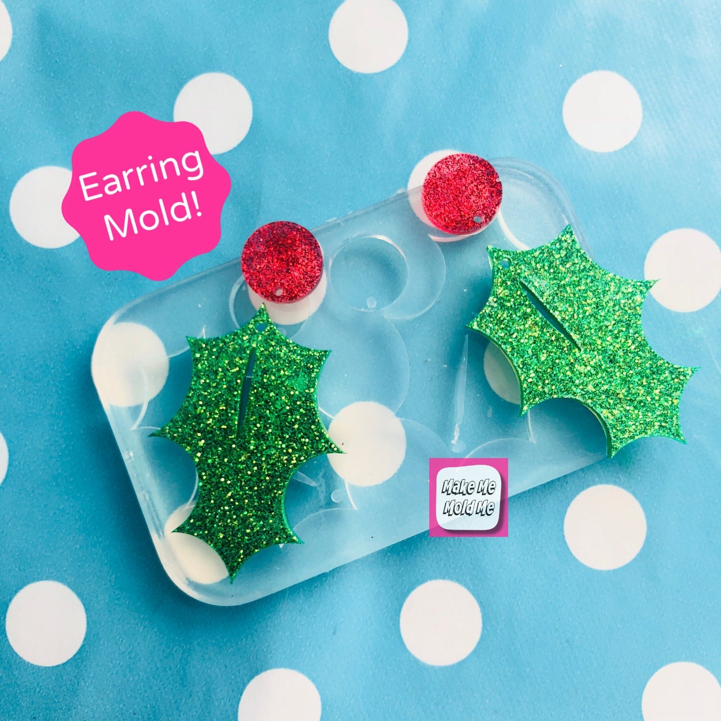 50mm Christmas Holly Earring Mold - Silicone Mold Craft Resin Earrings EM360