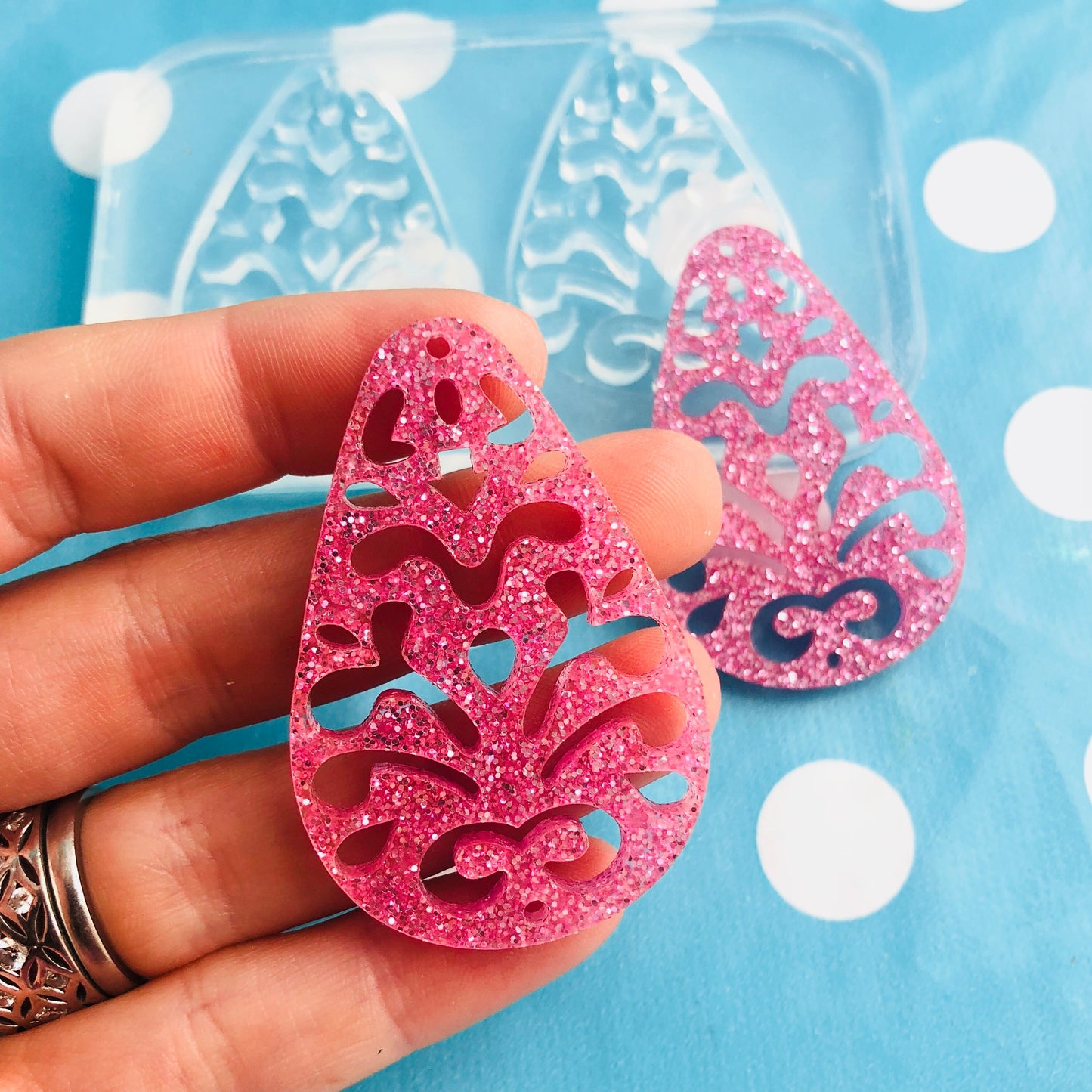 Clear Molds for Resin Jewellery 50mm Filigree Cut out Teardrop Earring Mold EM362