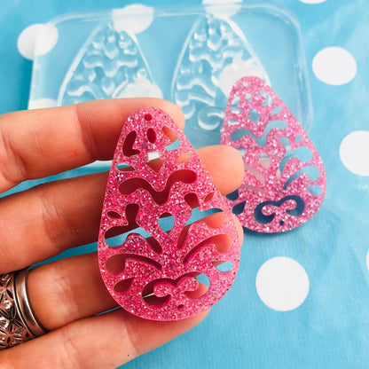 Clear Molds for Resin Jewellery 50mm Filigree Cut out Teardrop Earring Mold EM362