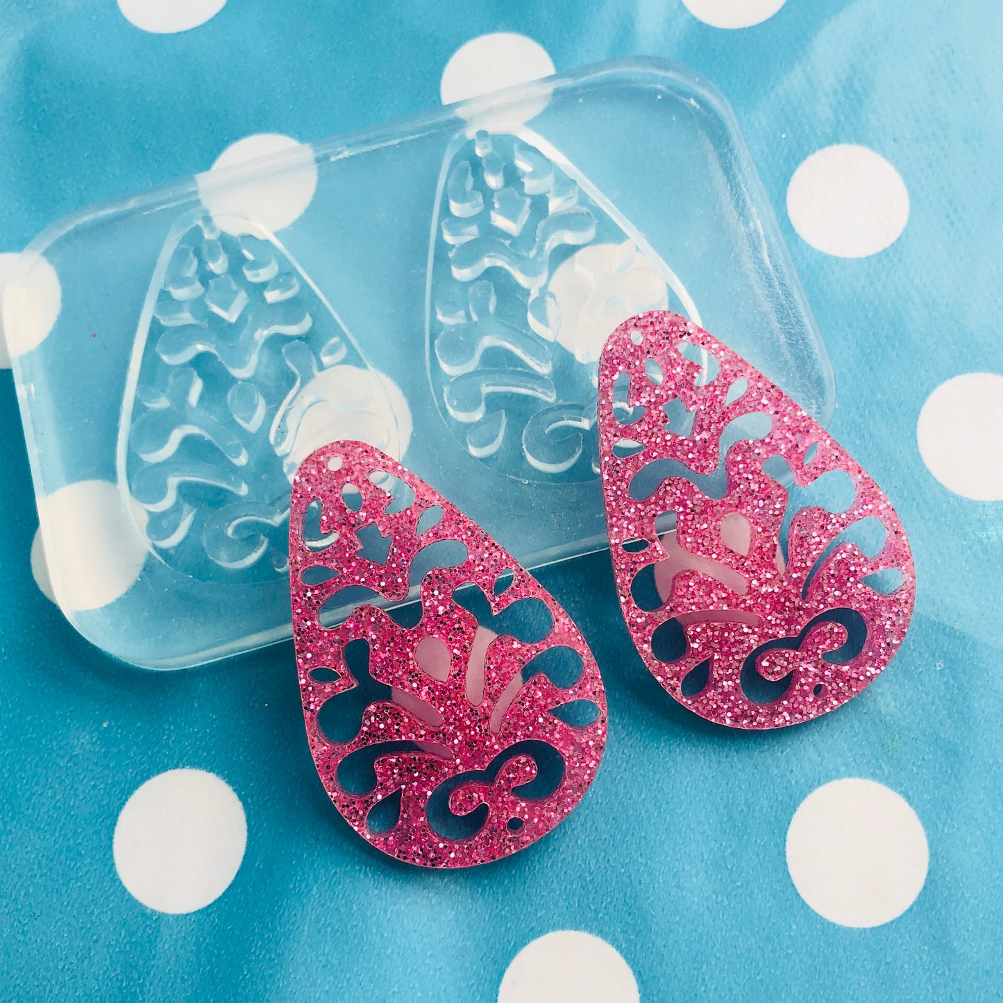 Clear Molds for Resin Jewellery 50mm Filigree Cut out Teardrop Earring Mold EM362