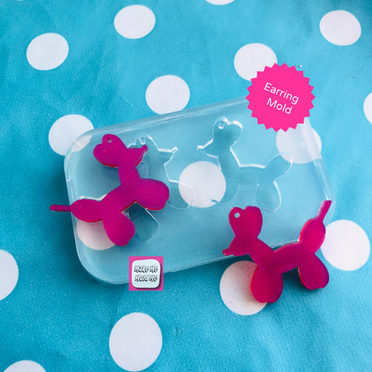 30mm Balloon Dog Clear Silicone Earring Mold for Resin | Party Balloons Funfair Quirky