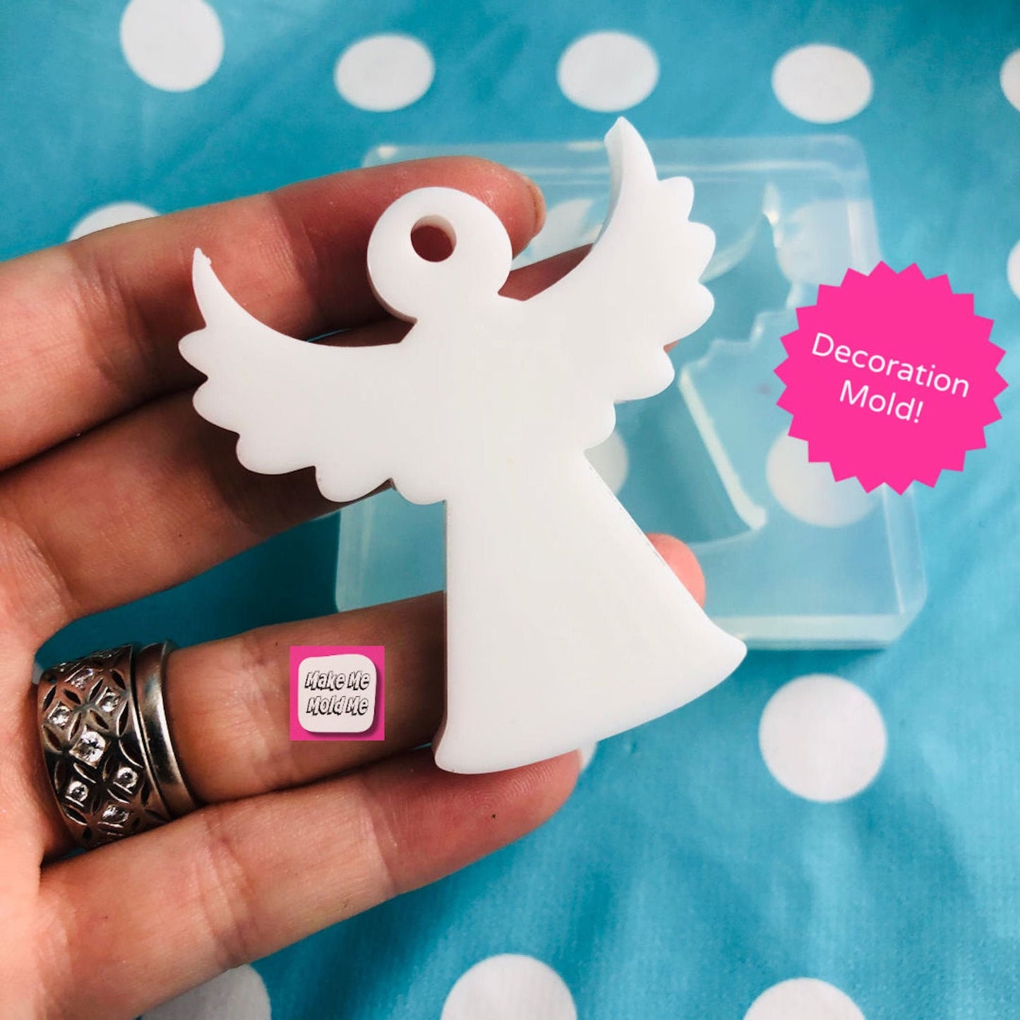 50mm Christmas Angel Mold Tree Decoration - Resin Flexible Rubber Clear Necklace DIY GM94