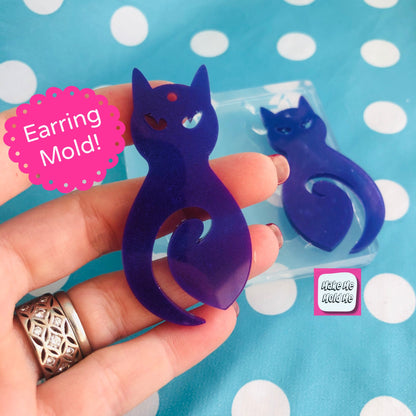 60mm Silicone Cat Dangle Earring Mold  - Earrings Pet Resin Crafter Mould EM446