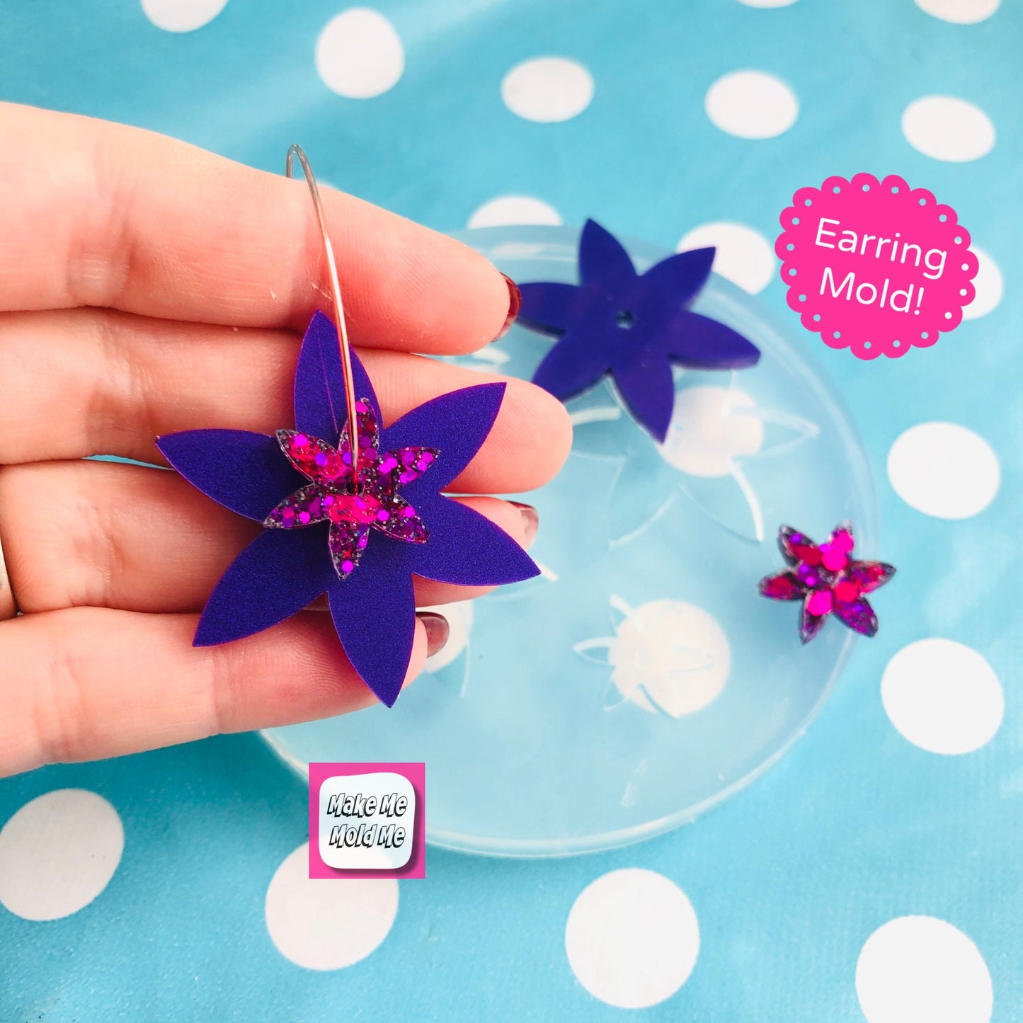 40mm Silicone Spinner Flower Earring Mold - Resin Moulds EM469