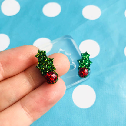 15mm Christmas Holly  Stud Earring Mold - Silicone Mold Craft Resin Earrings EM504