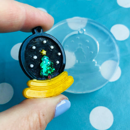 45mm Silicone Christmas Snow Globe Necklace Mold with Tree - Resin Flexible Rubber Clear Necklace DIY Holiday PM56 T