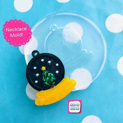45mm Silicone Christmas Snow Globe Necklace Mold with Tree - Resin Flexible Rubber Clear Necklace DIY Holiday PM56 T
