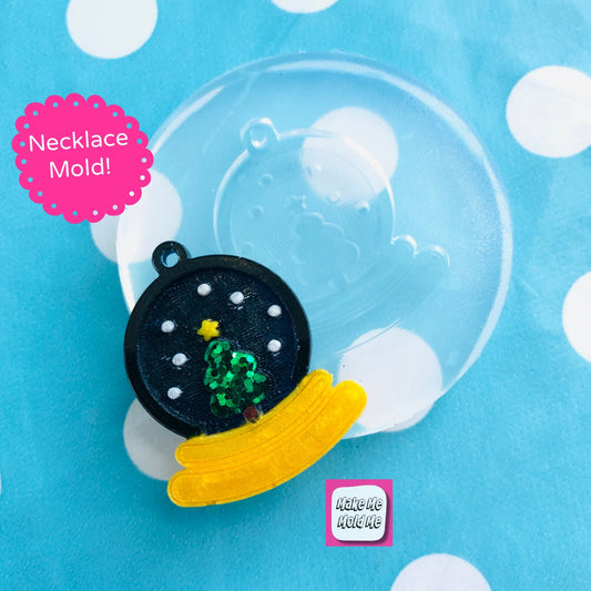 45mm Silicone Christmas Snow Globe Necklace Mold with Tree - Resin Flexible Rubber Clear Necklace DIY Holiday PM56 T