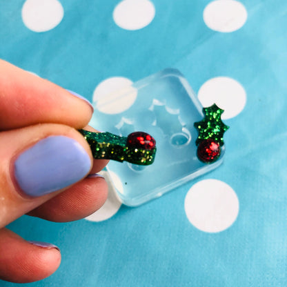 15mm Christmas Holly  Stud Earring Mold - Silicone Mold Craft Resin Earrings EM504
