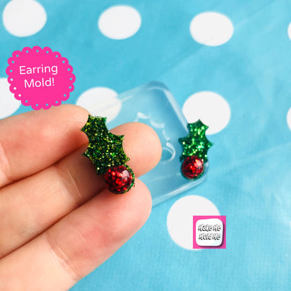 15mm Christmas Holly  Stud Earring Mold - Silicone Mold Craft Resin Earrings EM504