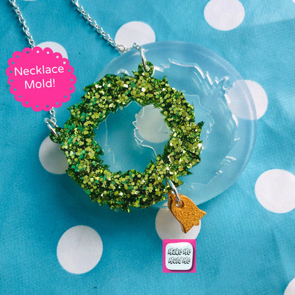 45mm Silicone Christmas Wreath Necklace Mold with Bell - Resin Flexible Rubber Clear Necklace DIY Holiday PM54