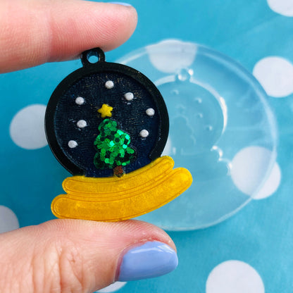 45mm Silicone Christmas Snow Globe Necklace Mold with Tree - Resin Flexible Rubber Clear Necklace DIY Holiday PM56 T