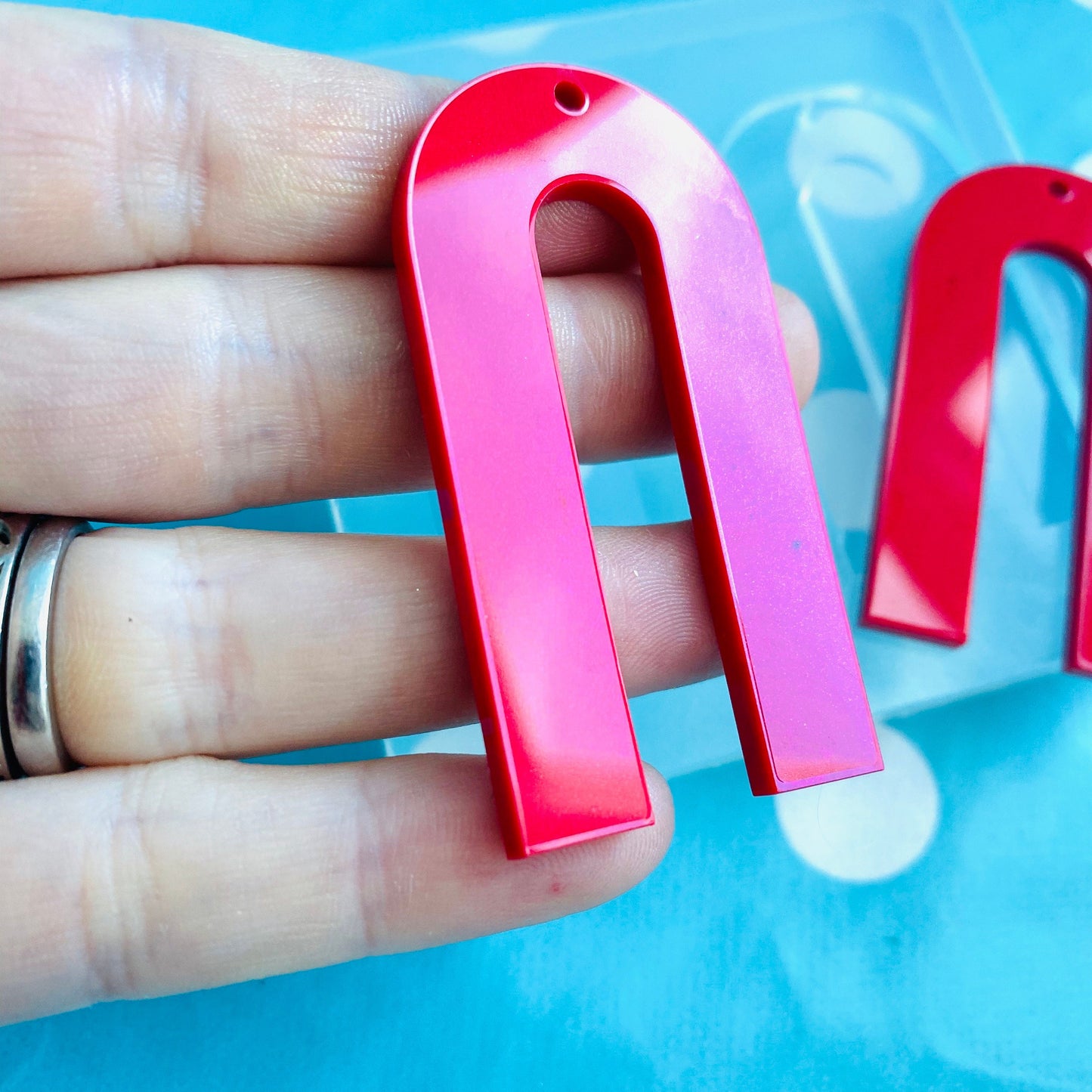 55mm Flat  Curved Arc Silicone Mold - Charm Earring Dangle with Holes Statement EM514