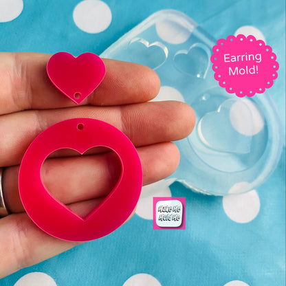 35mm Cut Out Heart Dangle Earring Mold - Silicone Mold Craft Resin Earrings EM509 ccc T