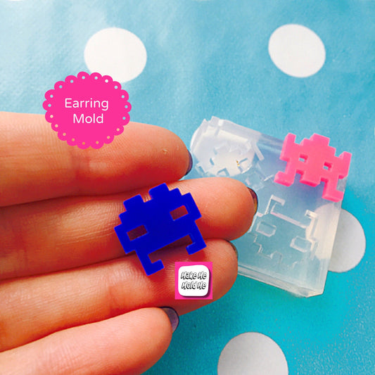 Space Invaders Aliens Earring Mold - Silicone Resin Mould Stud Outerspace EM105 T
